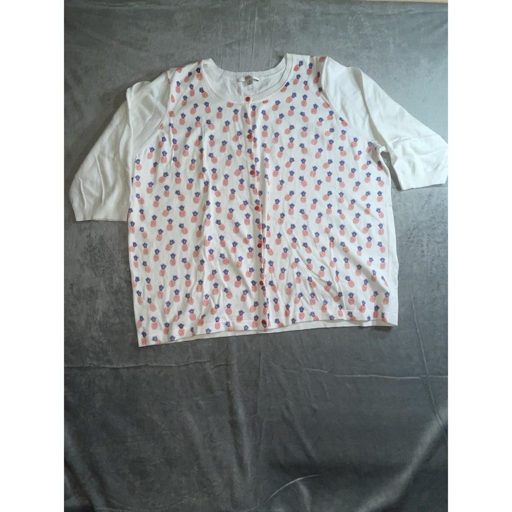 LIZ CLAIBORNE Women's BUTTON FRONT CARDIGAN SWEATER  SIZE‎ 3 XL Pineapples